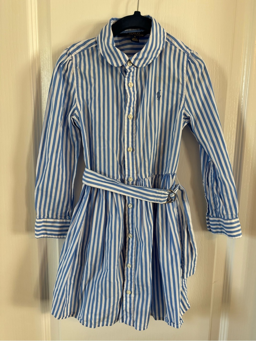 Polo Ralph Lauren Blue & White Stripe Shirt Dress with Belt Girls Size 5